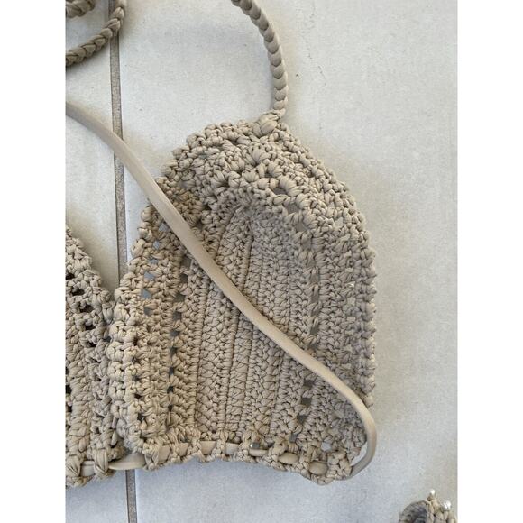 JMP Label Bikini Swim Cabo Crochet Pearl Triangle Swimsuit Pebble - Picture 7 of 13